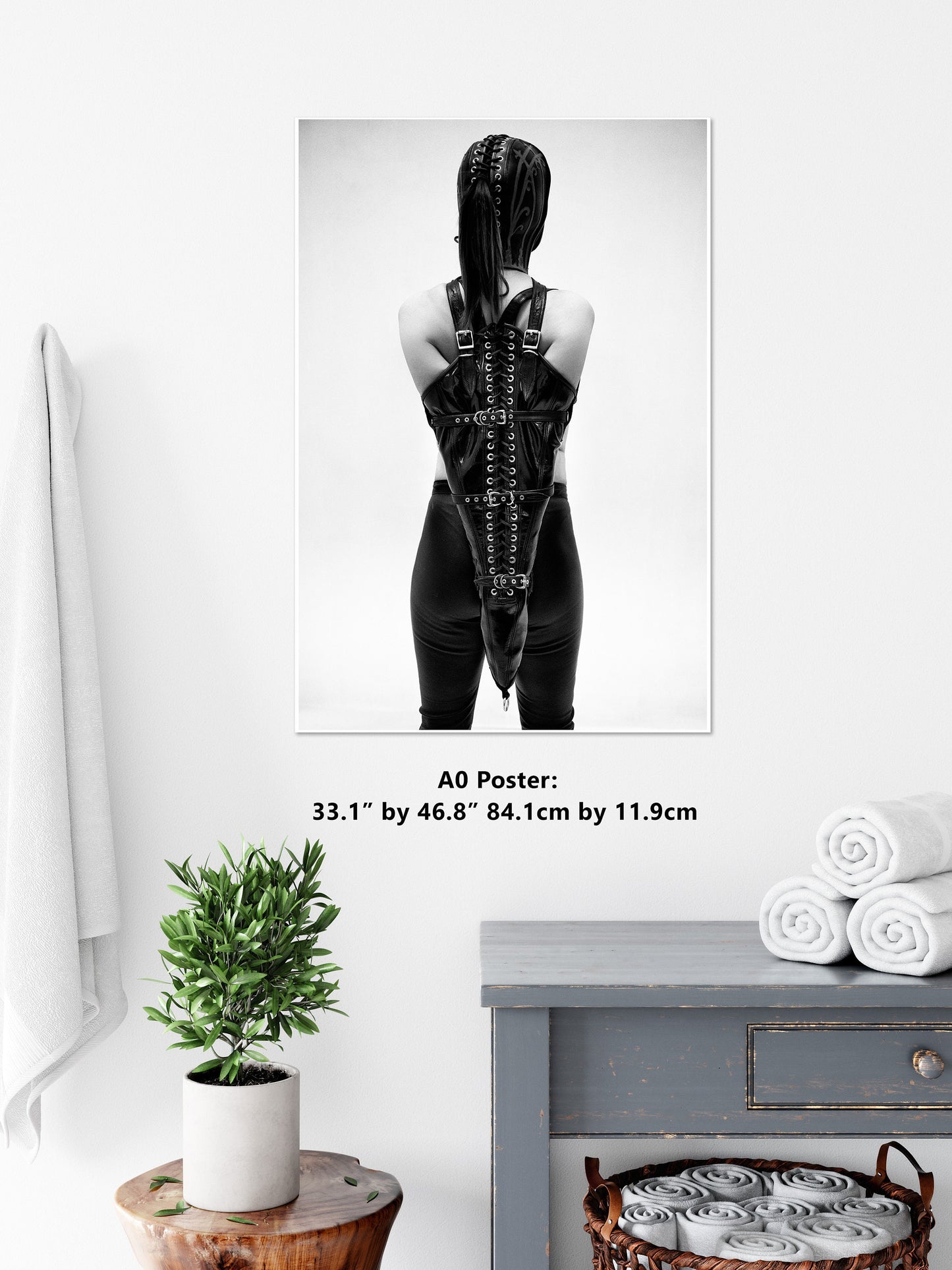 Leather Bondage 8 - B n W Gloss Print | Fetish photography | BDSM Wall Art | Erotic Art Print | Bondage Photo | Sexy Bedroom Decor | Woman