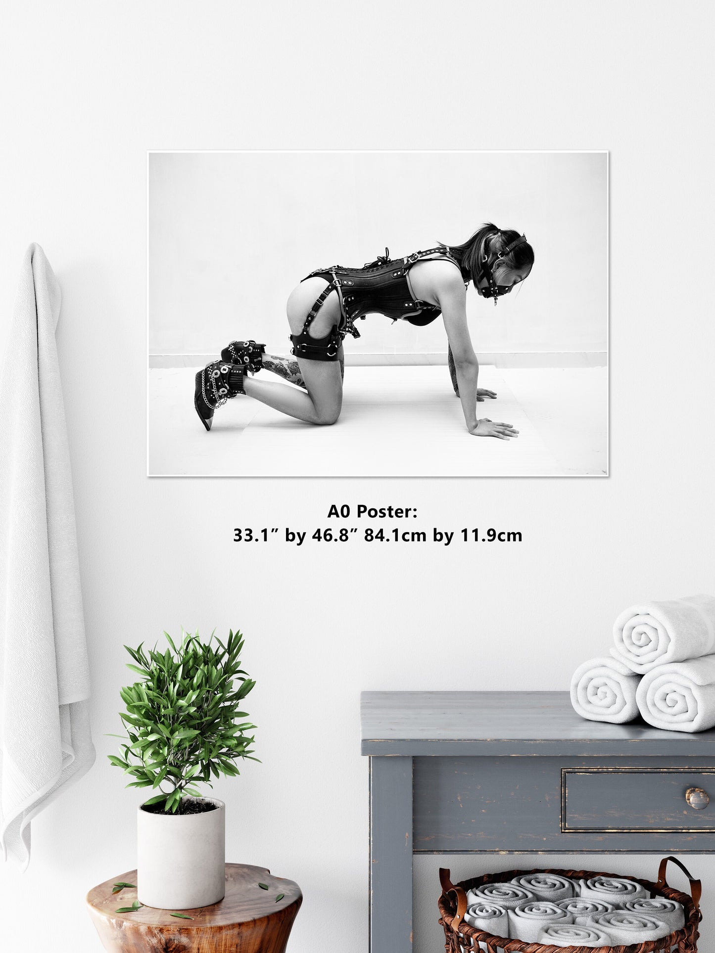 Leather Bondage X - B n W Gloss Print | Fetish photography | BDSM Wall Art | Erotic Art Print | Bondage Photo | Sexy Bedroom Decor | Woman